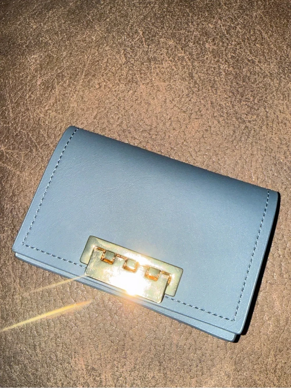 Zac Posen Eartha Grey/Gray Leather Card Wallet with Gold Clasp Hardware